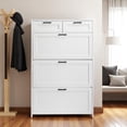 thumbnail image 4 of Tcbosik Narrow Shoe Cabinet with 3 Flip Drawers, Hidden Shoe Rack with 2 Sliding Drawers, Freestanding Shoe Storage Organizer for Entryway Hallway, White, 4 of 6