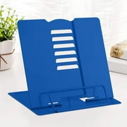 MSDADA Desk Book Stand Metal Reading Rest Book Holder Adjustable Cookbook Documents Holder Portable Sturdy Bookstands for Recipes Textbooks Tablet Music Books with Page Clips (Blue)