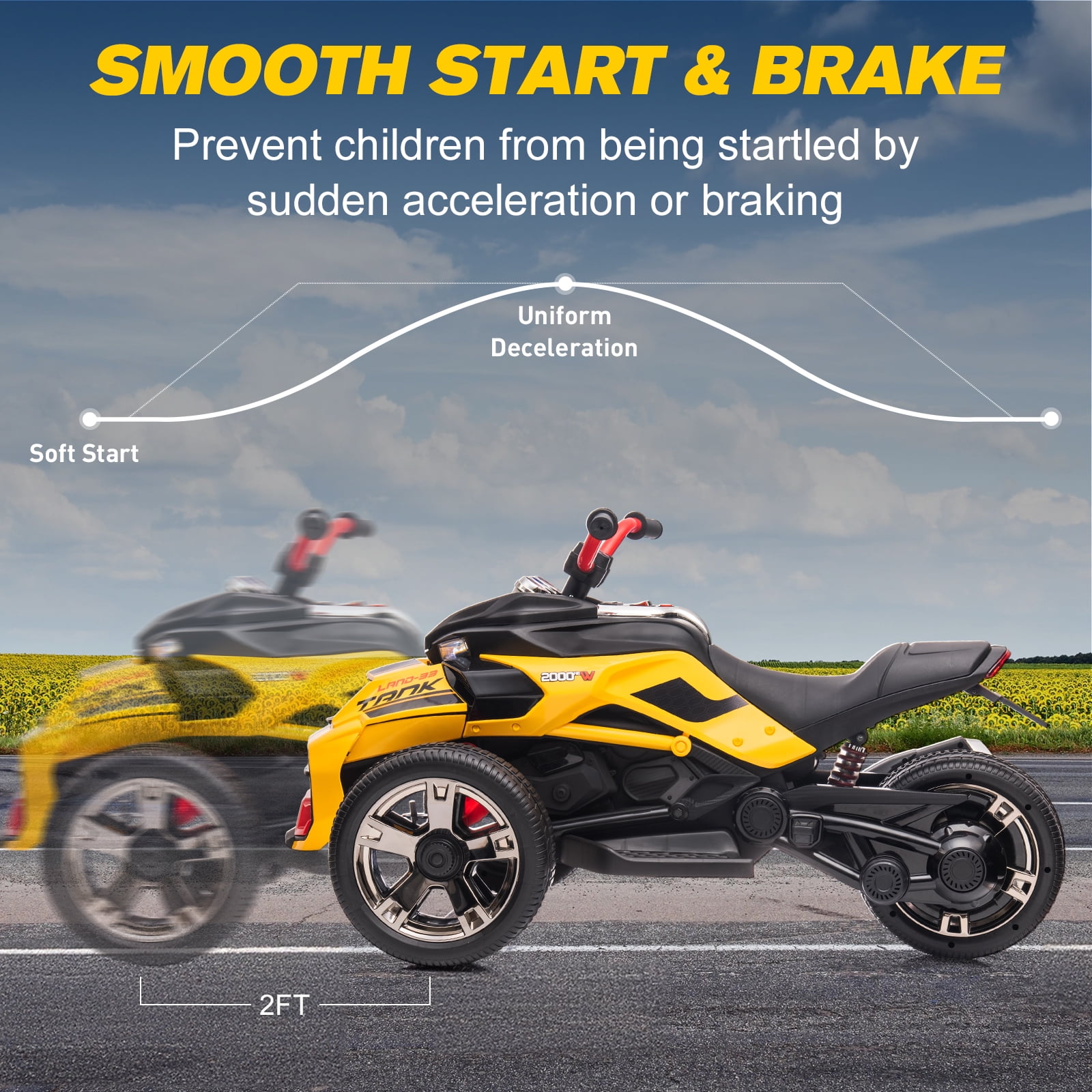 12V Kids Ride On ATV Car, MUKIDY 2 Wheeler Motorcycle Electric Vehicle ATV with LED, Music,Ride on Car Toy for Boys and Girls -Yellow