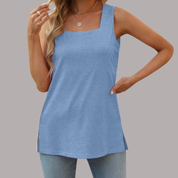 ICHUANYI Clearance Women's Fashion Printed Round Neck Comfortable Loose T-shirt Sleeveless Blouse Casual Tops(Blue, XXL) ICHUANYI WER2023080814958