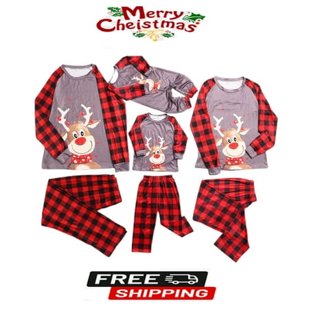 

Matching Deer Plaid Print Cotton Blend Christmas Pajamas For Family