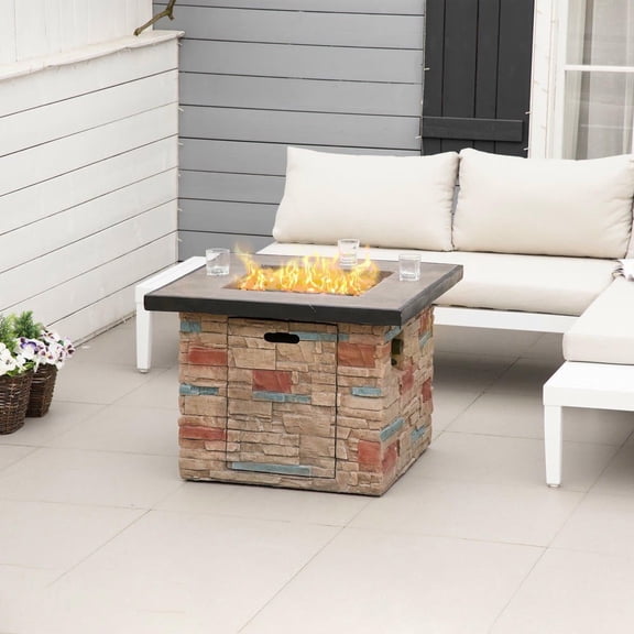 Resenkos 32 Inch Propane Fire Pit Table, 50,000 BTU Auto-Ignition Gas Fireplace, CSA Certified, Brown