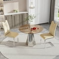 thumbnail image 7 of Katboc Modern Dining Table and 4Pcs Chairs Set, 35in Black Glass Top, Silver Flared Base & Faux Leather Seats, Compact for Small Kitchen, Living Room, Dining Area, Yellow, 7 of 7