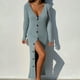 thumbnail image 1 of Vestido tipo suéter de punto con botones, cuello en V, manga larga, frente abierto, vestido informal de punto acanalado para mujer, azul M, 1 of 6
