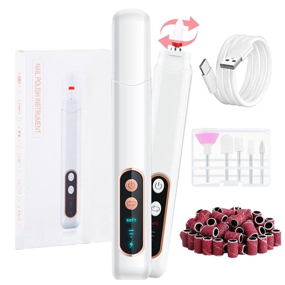 Electric Nail Drill File, Portable Manicure Pedicure Kit, Low Noise Doxiry for Home Use, White