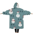 thumbnail image 2 of Oversized Wearable Blanket Hoodie,Blue Christmas Snowman Pattern Sherpa Blanket Hoodie with Super Pockets,Super Warm Fuzzy Pullover for Women & Men, 2 of 6