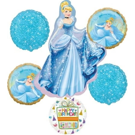 Cinderella Once Upon a Time 6pc Birthday Foil Balloons Bouquet Decorations