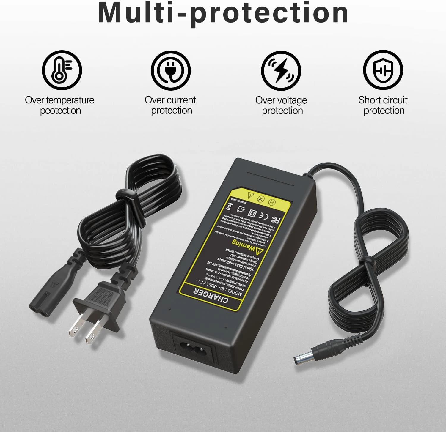 54.6V 2A Fast Battery Charger with 6 Plugs for 13S 48V Lithium Battery