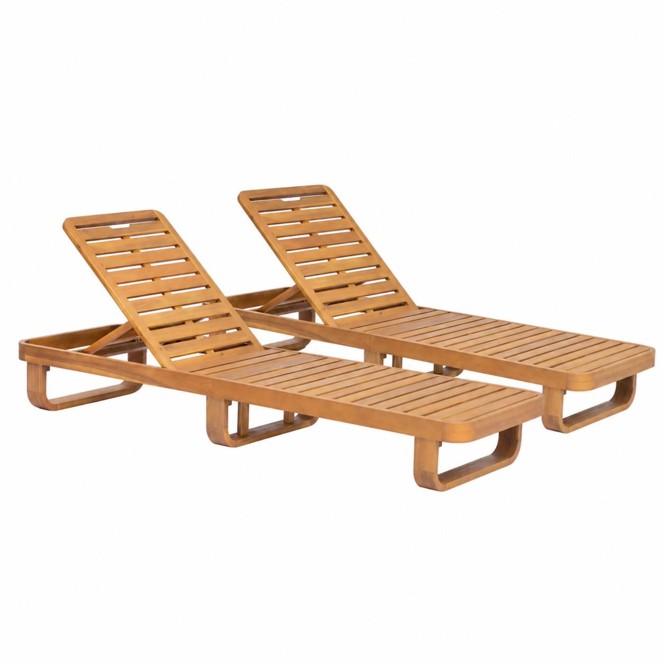 Christopher Knight Home Modern Acacia Wood Outdoor Chaise Lounge with Adjustable Backrest, Natural, Set of 2