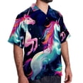 thumbnail image 2 of Robot Unicorn Attack Men's Hawaiian Button Down Printed Short Sleeve Summer Beach Shirts, 2 of 6
