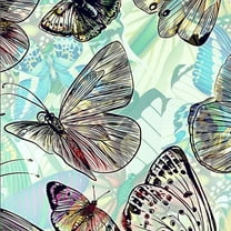 FREE SHIPPING!!! Stain Glass Butterflies Design Printed on 100% Cotton Quilting Fabric, DIY Projects by the Yard (Green, White, Black)