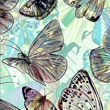 FREE SHIPPING!!! Stain Glass Butterflies Design Printed on 100% Cotton Quilting Fabric, DIY Projects by the Yard (Green, White, Black)
