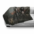thumbnail image 3 of Fantasy World Soft Flannel Fleece Throw Blanket, Fantasy Fiction Themed Illustration in an Alien World with 3s, Cozy Plush for Indoor and Outdoor Use, 70" x 90", Grey Orange, by Ambesonne, 3 of 6