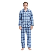 Amaxer Men's 100% Cotton Flannel Pajama Set - Long Sleeve Button-Up Top & Elastic Waist Pants, Cozy Winter Warm Sleepwear, Plaid PJ Outfit Gift