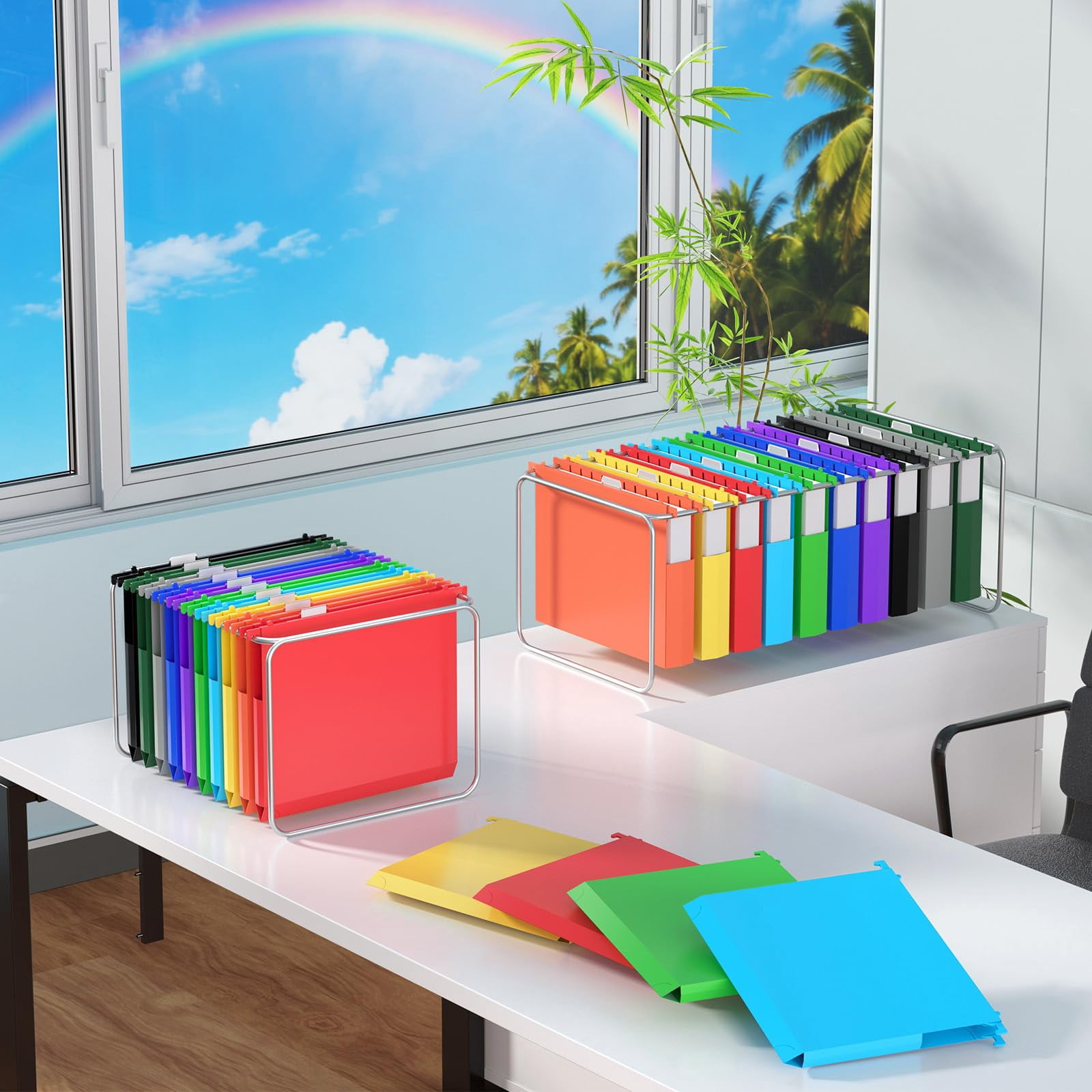 10pcs Hanging File Folders Letter Size  Plastic 2" Expandable With Tabs Organizer For Home Office School Document Organization Assorted Colors