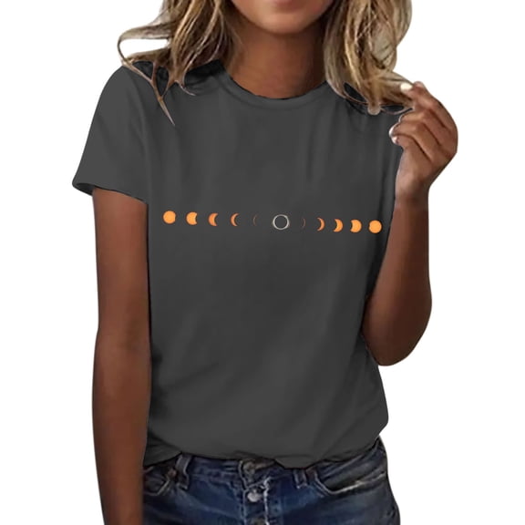 Womens Tops Short Sleeve Summer Tops For Women Casual Solar Print Round Neck Womens T Shirts