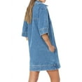 thumbnail image 3 of Womens Summer Collared V Neck Mini Casual Jean Dresses with Pockets Sky Blue L, 3 of 6