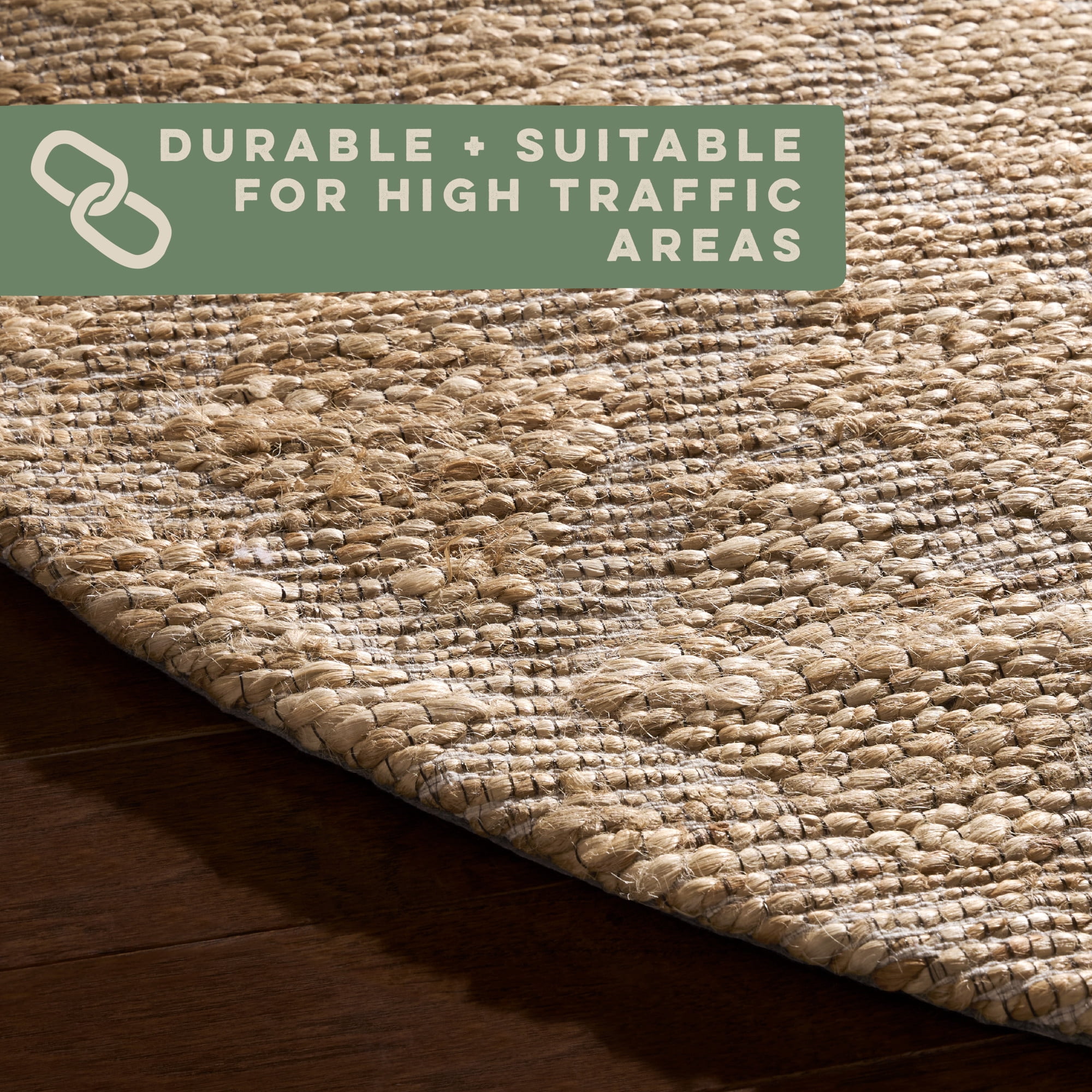 TOWN & COUNTRY TERRA Sol Interwoven Diamond Hand-Knotted Flatwoven 100% Natural Jute Round Area Rug, Natural/Black, 5" Round