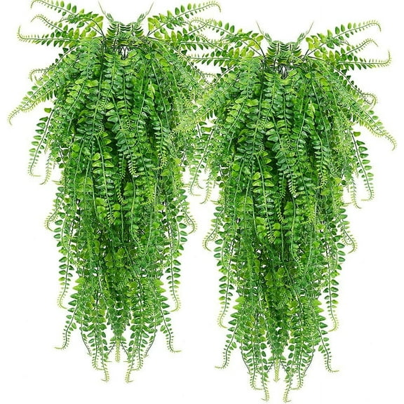 Artificial Hanging Plants Ferns Faux Fake Plants for Patio Porch Outdoor Decor (2 Pcs)