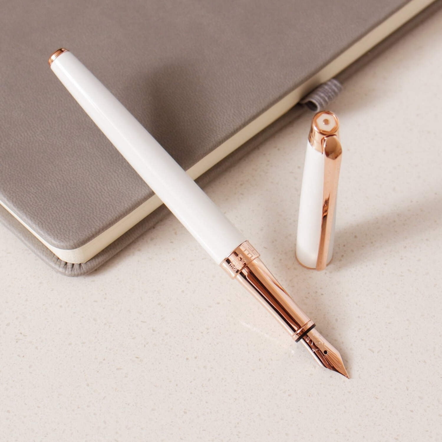 Caran D'Ache Leman Slim Fountain Pen - White  Rose Gold