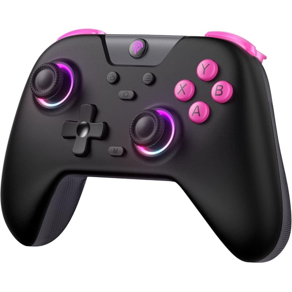 EasySMX X05 2.4g Wireless Controller for PC/iPhone/Android/Switch & Steam Deck- Bluetooth Controller Gamepad with Hall Effect Joysticks and RGB Lighting, Black with pink buttons