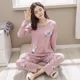 thumbnail image 3 of Conjuntos de pijamas para mujer, primavera otoño, camiseta de manga larga + pantalones, traje de 2 piezas, ropa de dormir de dibujos animados para mujer, ropa informal para el hogar, 3 of 5