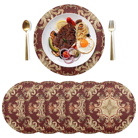Pattern Tradditional Tribal Black Round Placemats Plate Mats 15 Inch Non-Slip Heat Resistant Washable PVC Set Indoor for Kitchen Dining Table 1PC