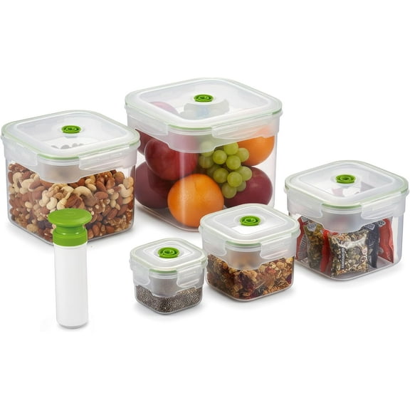 HOMEZY-US 11 piece Vacuum Seal Food Storage Containers with Vacuum Pump, Airtight and Leak Proof, Vacuum Sealed Food Storage Containers, Meal Prep Containers, Keep Food Fresh up to 5 X Longer