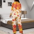 thumbnail image 7 of Kuiaobaty Maple Leaf Print 2 Pcs Pajamas Set for Women Music Note Sleepwear Pajamas Thanksgiving Long Sleeve Crewneck T-Shirts Button Down Tops with Long Pants Autumn Pants Lounge Wear, 4XL, 7 of 7