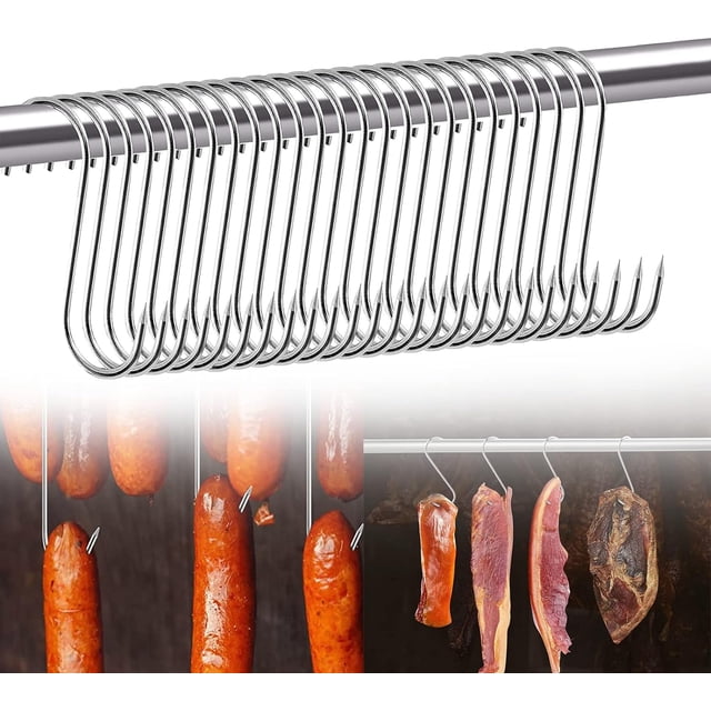 Gancho de Carnicero, 25 Piezas Gancho de Carnicero de Acero Inoxidable, Gancho para Colgar en Forma de S, Gancho para Carne, Gancho para Ahumar Adecuado para Ahumar Pescado y Carne(3*15cm)