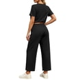 thumbnail image 4 of IUYRTFE Women Solid Color Short Sleeve Top and Drawstring Wide Leg Pants Set Casual 2 Piece Outfit, 4 of 5
