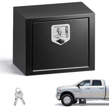 VEVOR Underbody Truck Tool Box, 18 x 12 x 14 Inch Heavy Duty Steel Trailer Storage Box with Lock & Keys, Waterproof Trailer Storage Organizer Under Body Chest with T-Handle for Truck, Van, SUV, Black