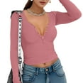 thumbnail image 4 of Weardear Women Sexy Ribbed Knit Crop Tops Long Sleeve V Neck Button up Fall Casual Basic Slim Fit Henley T Shirts, 4 of 6