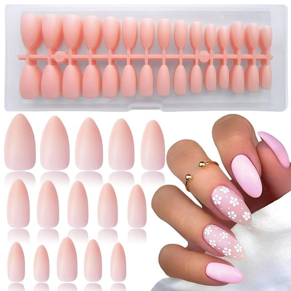 300pc Nude Gel X Nail Tips Medium Almond Colored Soft Gel Press on Nails Matte Short Stiletto Full Cover Fake Nails False Fingernail for Gel Extension Acrylic Nail Design 15 Sizes