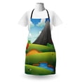 thumbnail image 3 of Golf Course Scene Apron, Cartoon Graphic of Hills Majestic Mountain Hole Flags Pond, Unisex Kitchen Bib with Adjustable Neck for Cooking Gardening, Adult Size, Apple Green Multicolor, by Ambesonne, 3 of 4