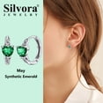 thumbnail image 2 of Pendientes de aro de plata de ley con piedras natales Silvora para mujer. Diamantes creados. Delicada joya de regalo para cumpleaños o Navidad, 2 of 8