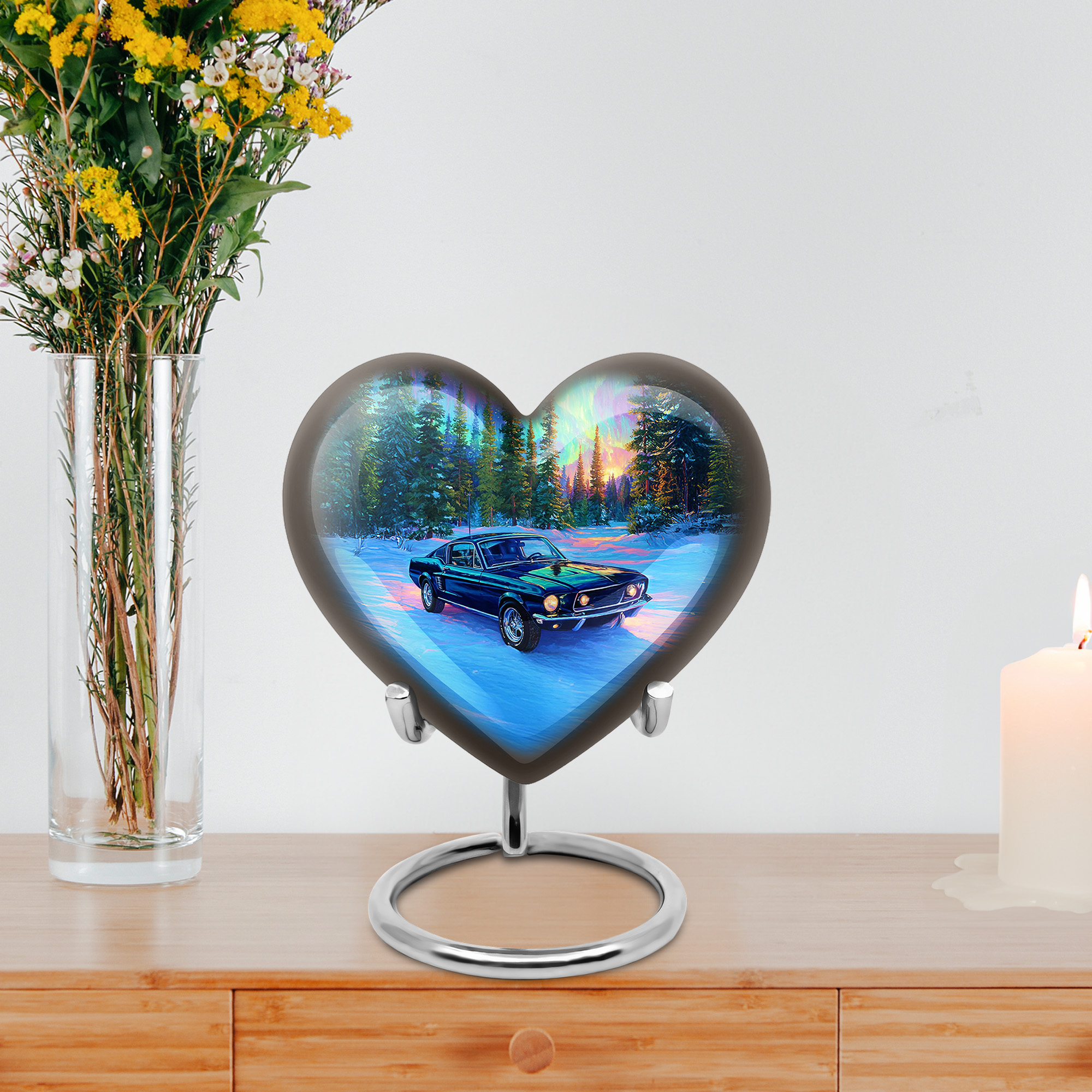 MUKTIVE Car Memorial Urns for Human Ashes, Funeral Green Urn for Ashes Adult Male & Female, Ash Heart Urns for Mom and Dad, Northern Light Urn for Burial in Ground, 3 Inch