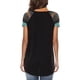 thumbnail image 4 of Camiseta de mujer de manga corta con cuello redondo y bolsillo a rayas en la parte superior, negro, XL Vogacara  AP001586-04, 4 of 6