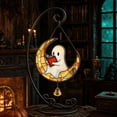 thumbnail image 6 of OCCOA Cute Ghost Stained Glass Style Acrylic Hanging Ornament with Bell Fall Pumpkin Window Suncatcher for Halloween Home Porch Decor Gift Idea, A, 6 of 6