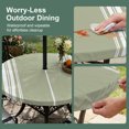thumbnail image 3 of Round Outdoor Tablecloth with Umbrella Hole and Zipper, Sage Green Striped Fitted Table Cover with Elastic Edge for 55-60 Inch, Farmhouse White Stripes Aesthetics Waterproof Patio Tablecoths, 3 of 9