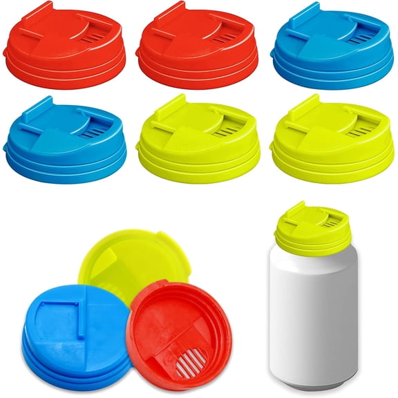 DISEN 6 Pack Soda Can Covers Beer Beverage Can Covers Reusable Leakproof Drink Can Lids Protector for Beer, Juice & Soft Drink Beverage (Blue & Yellow & Red)