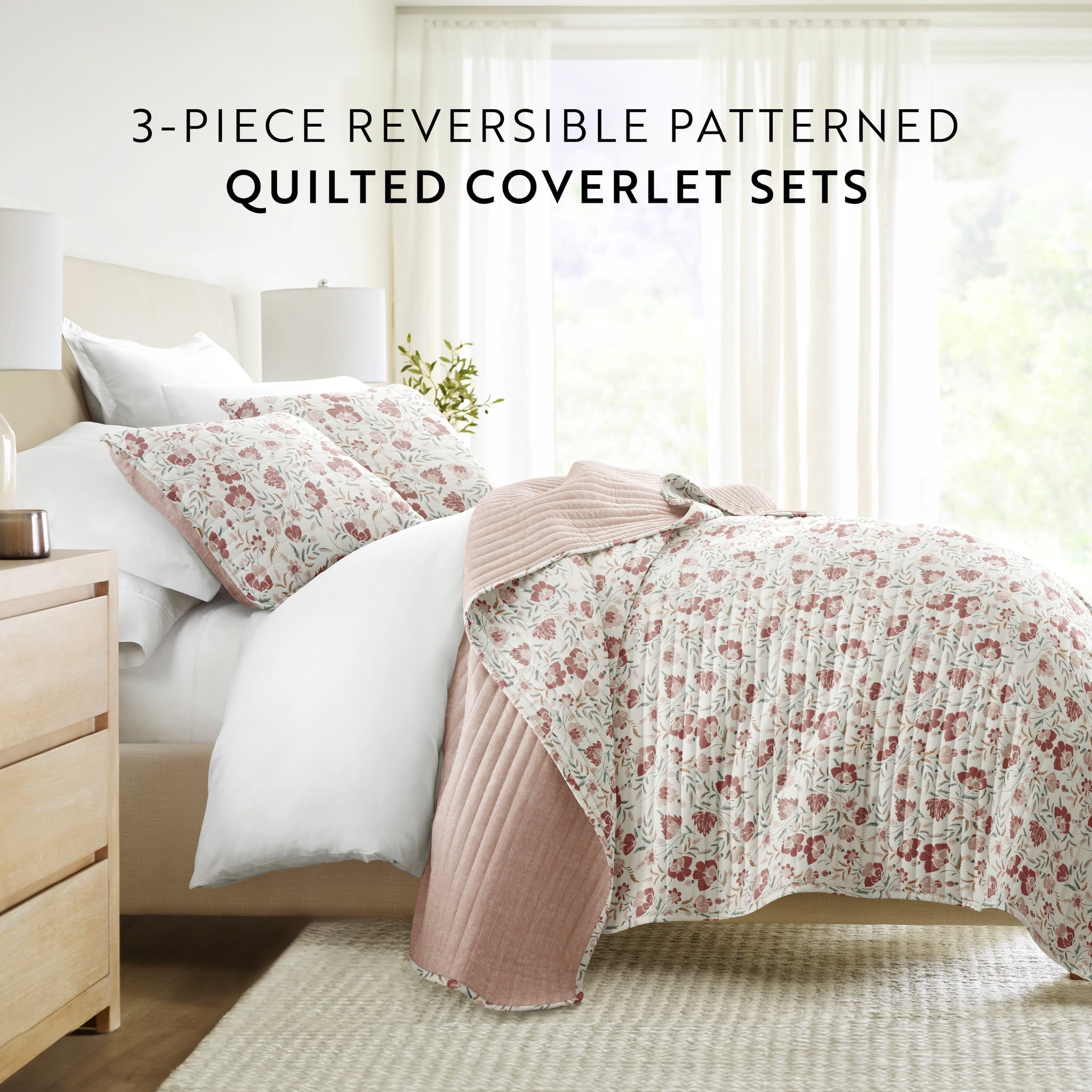 Lightweight Quilt Sets - Wrinkle Free - Coverlet French Jacobean Floral Rose by Comfort Canopy
