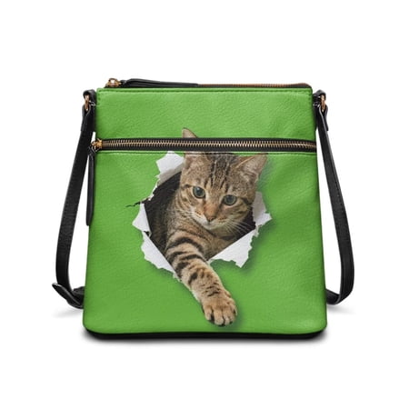 DISNIMO Tabby Cat Print Messenger Handbag PU Leather Womens Large Crossbody Bags Multi Pockets Satchel Shoulder Purse with Adjustable Strap