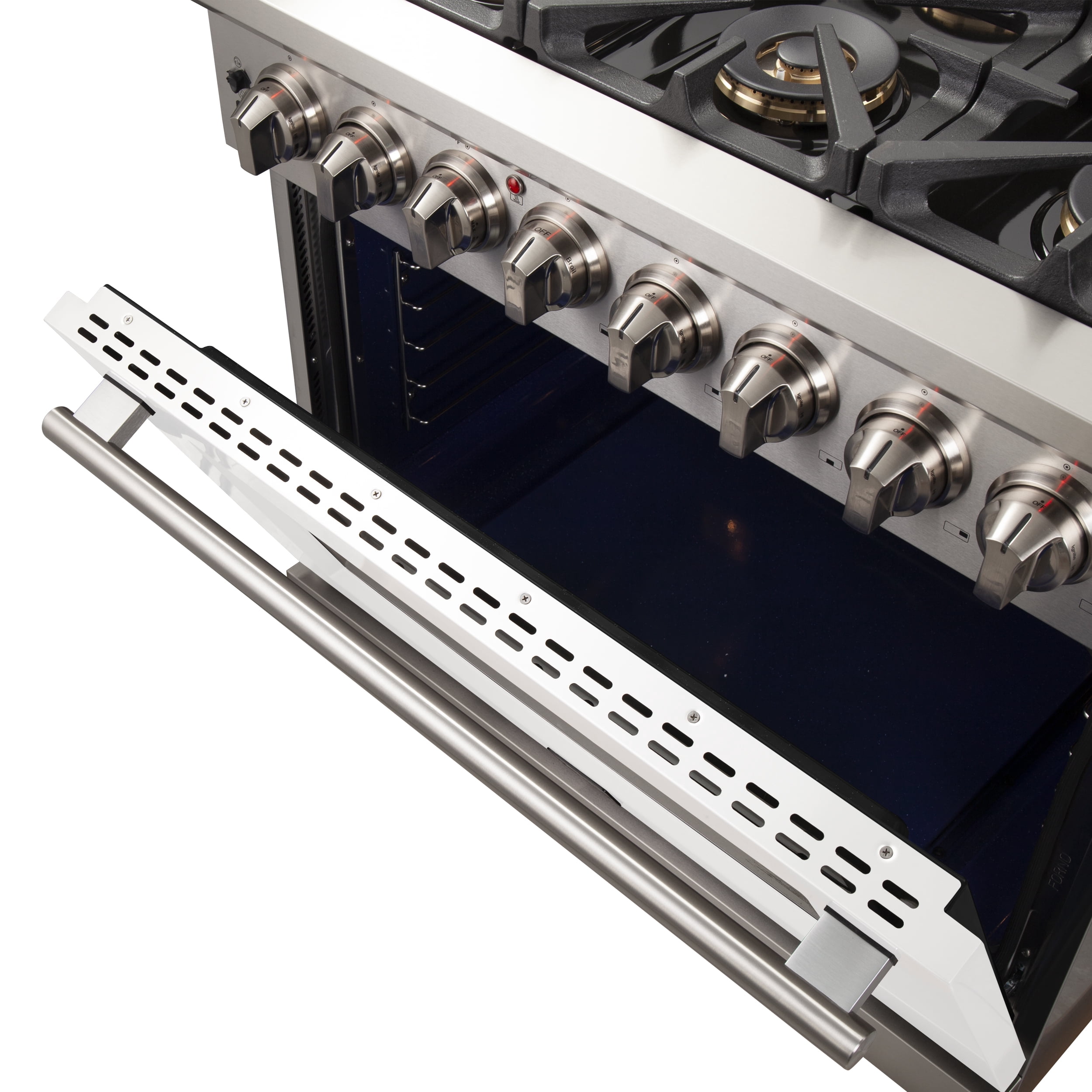 Forno Capriasca 36-Inch Freestanding Dual Fuel Range, 6 Burners, True Convection Oven, White Door