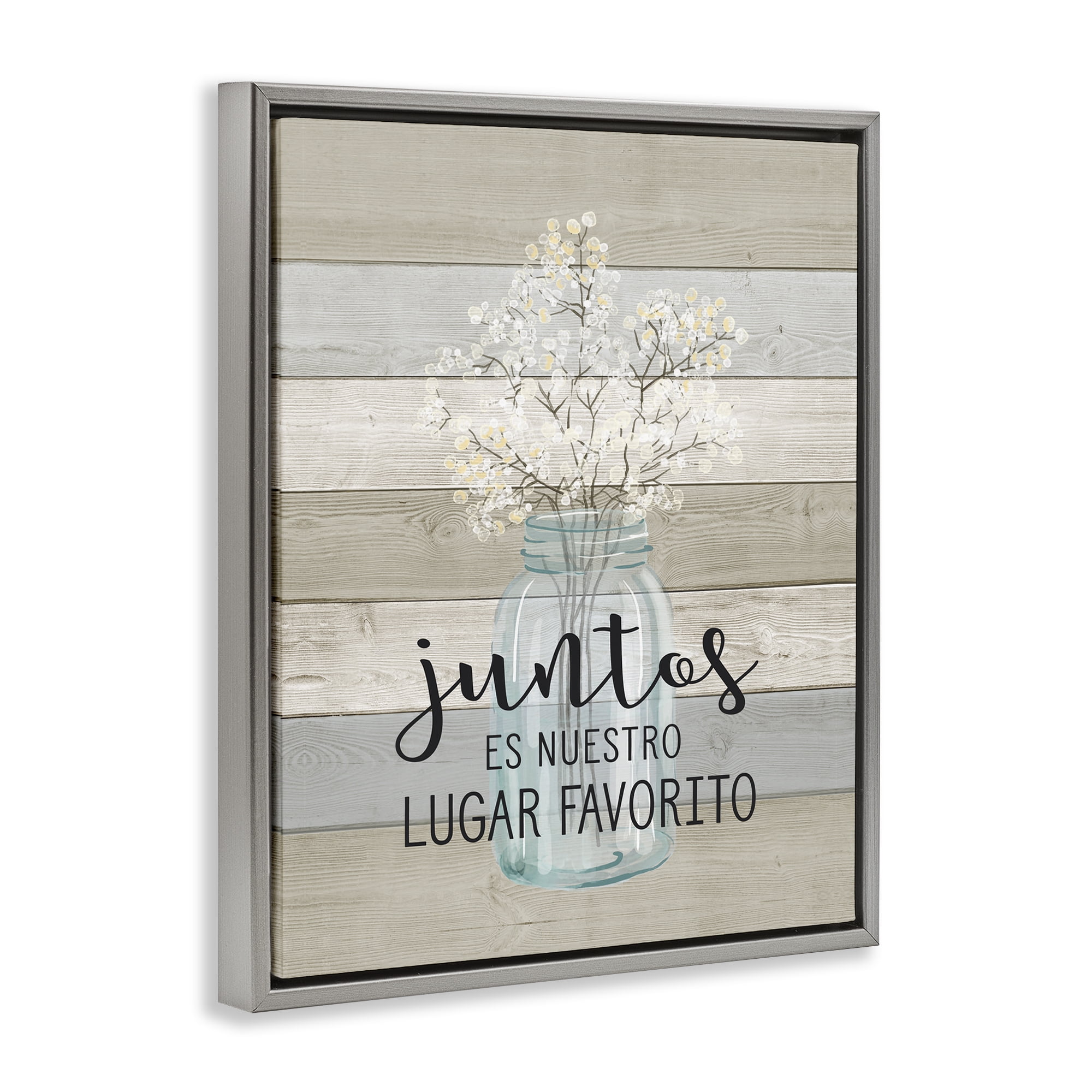 Stupell Industries Juntos, Nuestro Lugar Favorito Inspirational Quotes & Sayings Painting Gray Floater Framed Art Print Wall Art, 17 x 21
