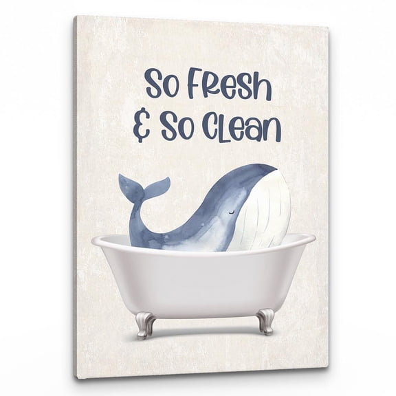 So Fresh So Clean Wall Art, Kids Bathroom Wall Decor, Whale Bathroom Decor, Ocean Beach Whale Themed Bath Poster Print Canvas Artwork