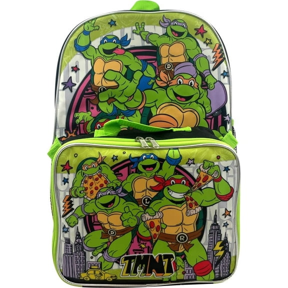 TMNT Teenage Ninja Turtles "Pizza Party" Full Size 16 Inch Backpack with Detachable Lunch Box