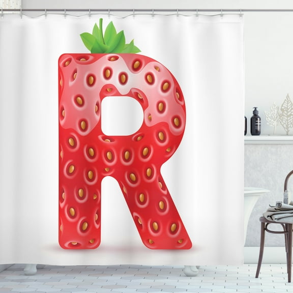 Ambesonne Letter R Shower Curtain, Food Elements Capital, 69"Wx75"L, Vermilion Green Orange