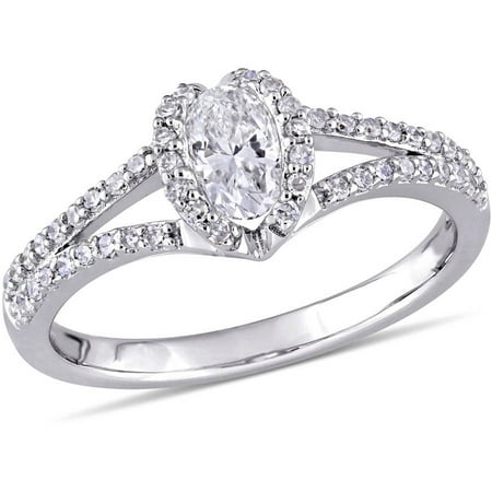 Miabella 3/4 Carat T.W. Diamond 14kt White Gold Pedestal Halo Engagement Ring