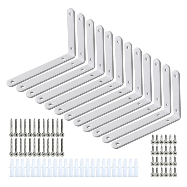12 soportes de esquina resistentes para estantes de pared para lavandería, baño y armario. Blanco